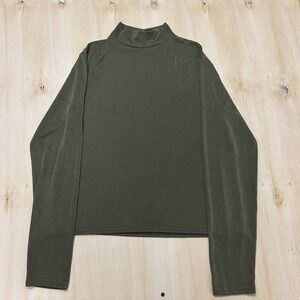 ACW Design Shirt Womens Medium Green Mock Neck Long Sleeve Stretch Jersey